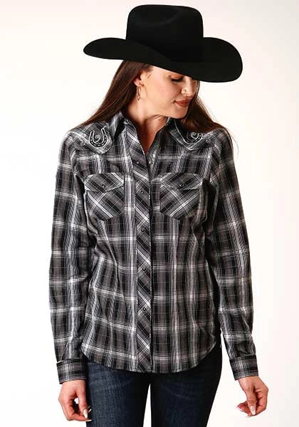 Roper 824 Horseshoe Plaid (Black) - Women's Western Shirt