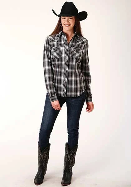 Roper 824 Horseshoe Plaid (Black) - Women's Western Shirt