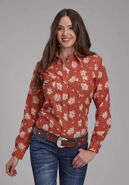 Roper 2282 Cream Floral (Orange) - Women's Western Shirt