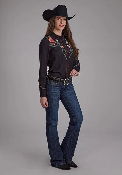 Roper 2293 Twill Retro Shirt (Black) - Women's Western Shirt