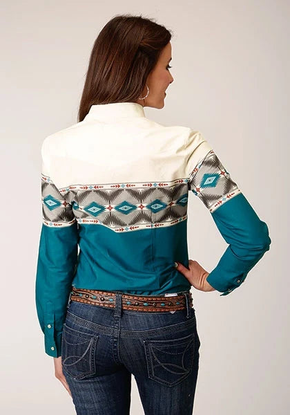 Roper 1677 Sawtooth Border (Blue) - Women's Western Shirt