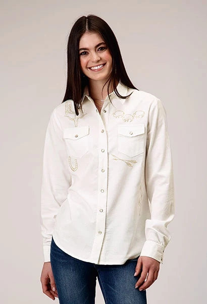 Roper 1947 Embroidery Corduroy (Cream) - Women's Western Shirt