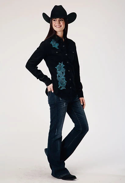 Roper 1947 Embroidery Corduroy (Black) - Women's Western Shirt