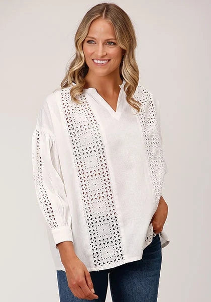 Roper 1599 3/4 Sleave (White) - Women's Western Blouse