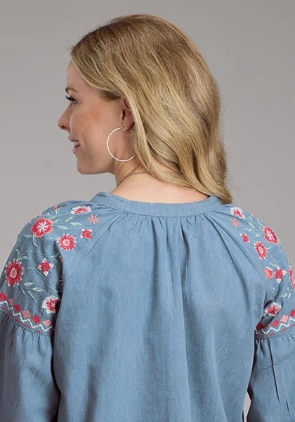 Roper 2435 Denim V-Neck (Blue) - Women's Western Blouse