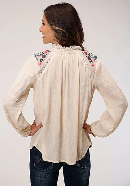 Roper 1293 Crinkle Rayon (White) - Women's Western Blouse