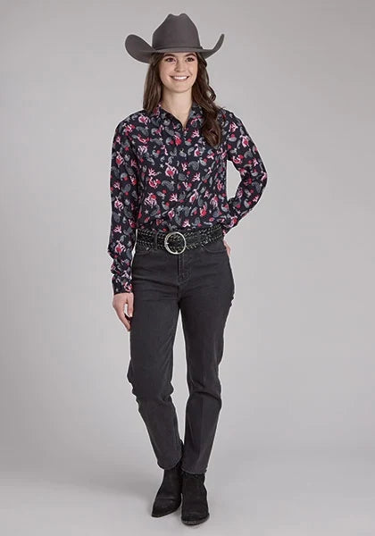 Roper 2225 Riders Print (Black) - Women's Western Blouse