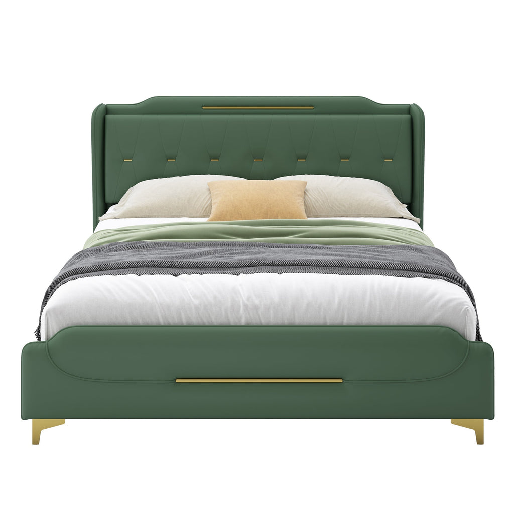 Queen Size Leather Bed Frame with Wingback Headboard & Footboard