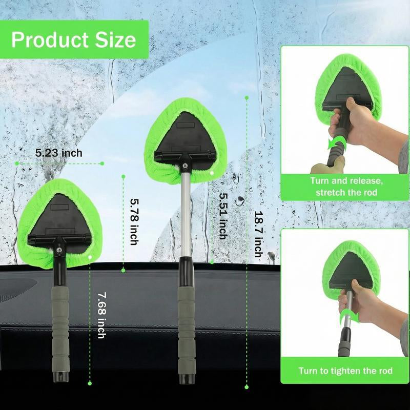 LEIBOO Windshield Cleaning Tool, Microfiber Car Window Cleaner with 3 Reusable and Washable Microfiber Pads and Extendable Handle - Christmas Gift!