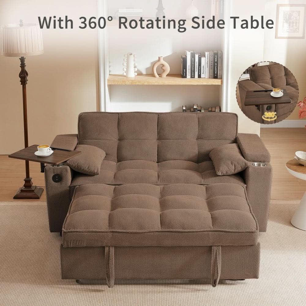 Sofá Cama Convertible Duradero de 65 Pulgadas Marrón Chocolate