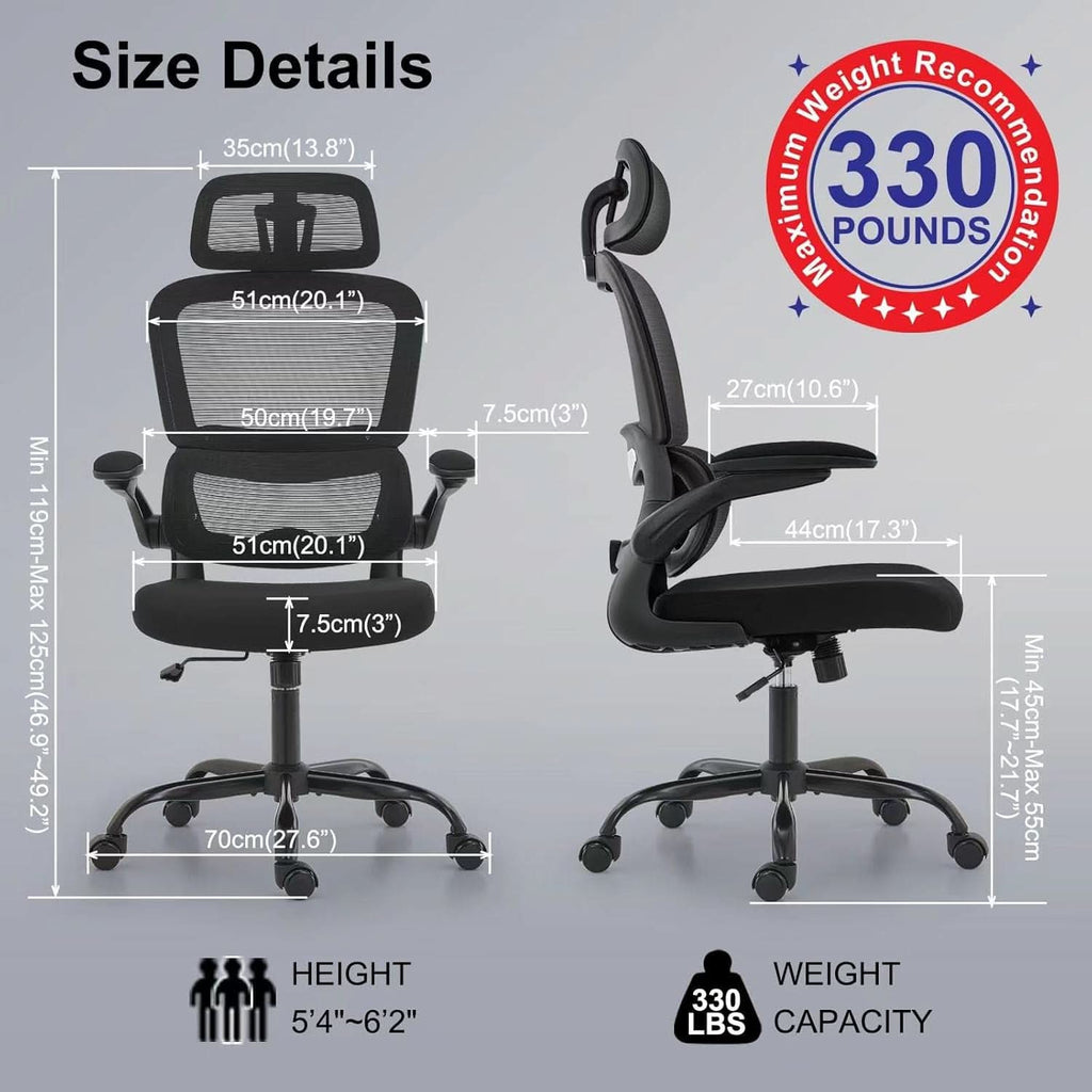 Silla de oficina ergonómica negra de respaldo alto con ruedas