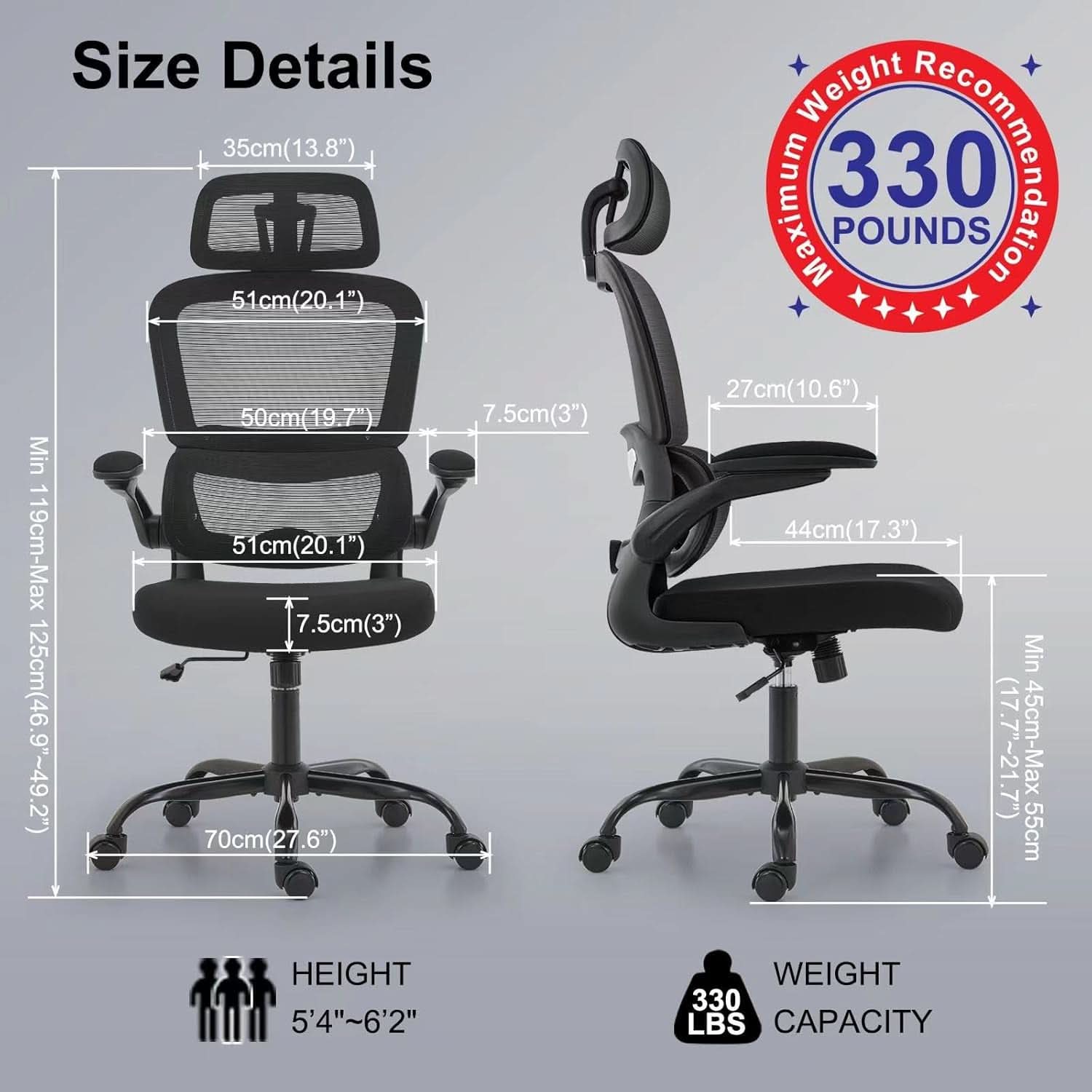 Silla de oficina ergonómica negra de respaldo alto con ruedas