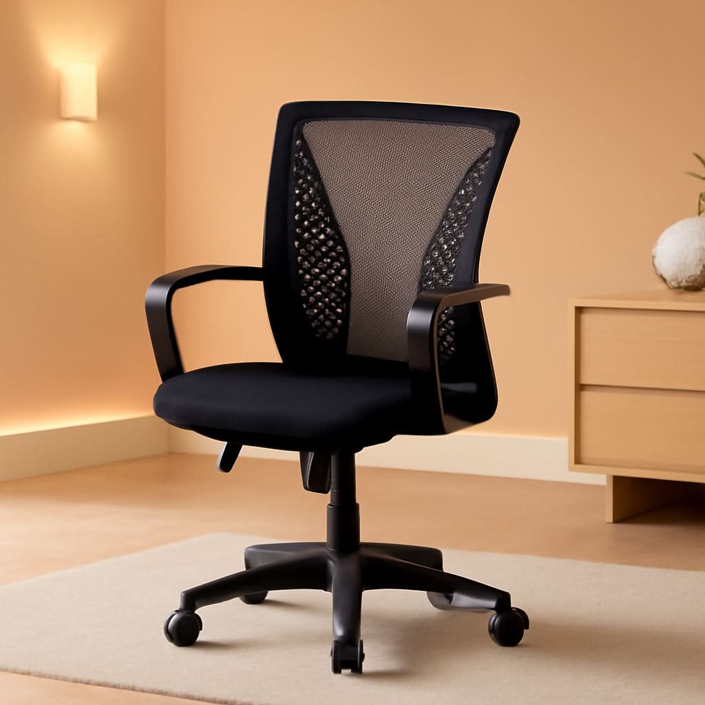 Silla ergonómica de oficina de malla con soporte lumbar ajustable negra