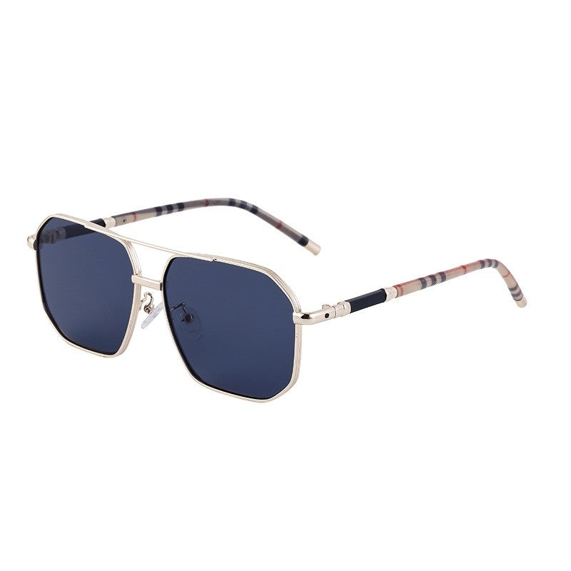 Retro Striped Metal Frame Sunglasses For Men