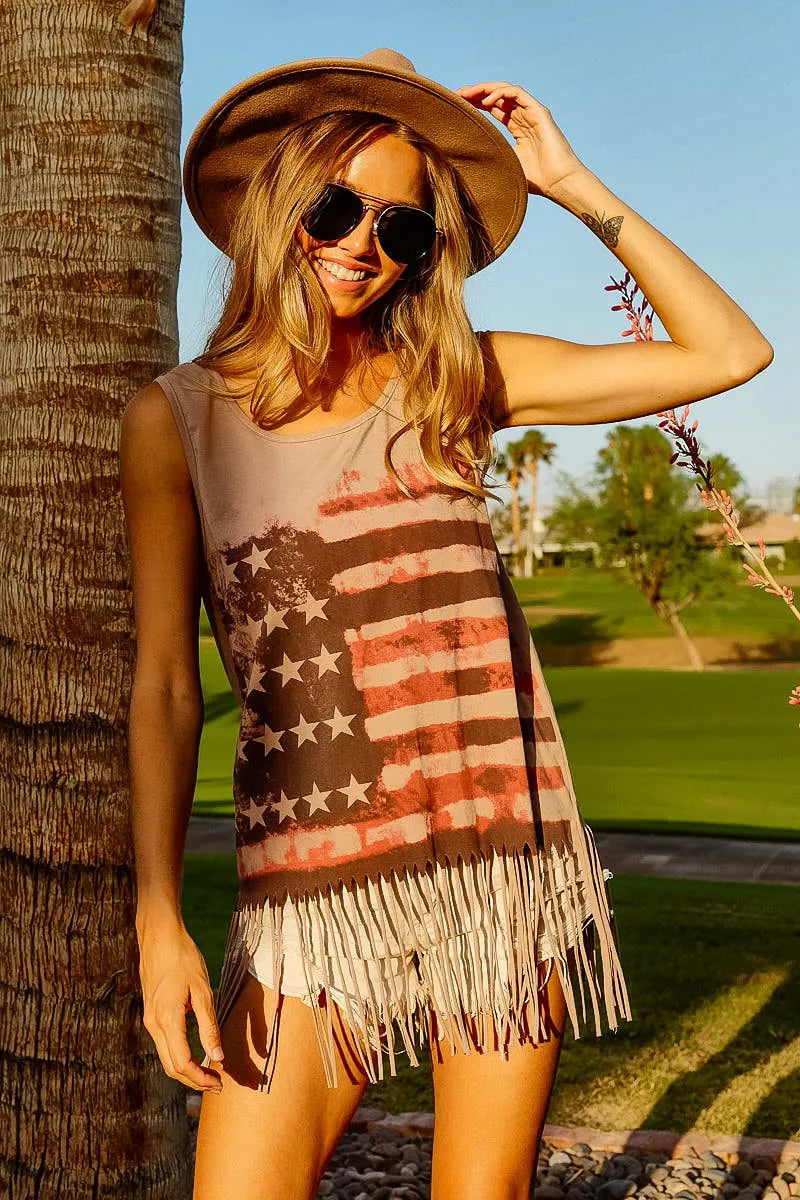 Top de punto sin mangas con estampado de la bandera americana BiBi