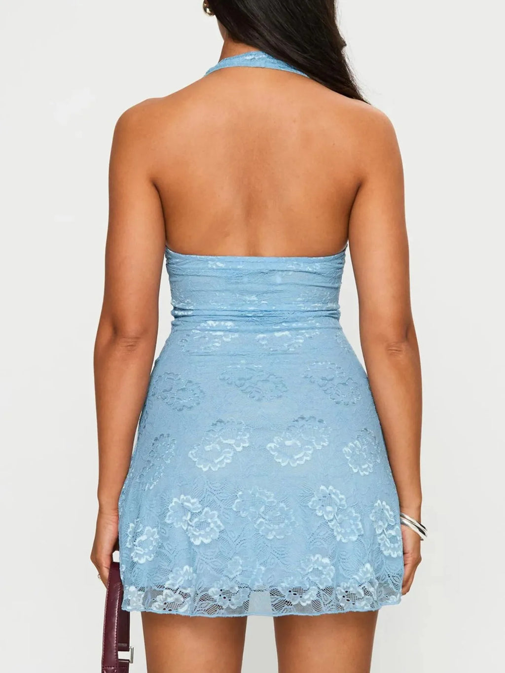 Floral Lace Halter Deep V-Neck Bodycon Dress