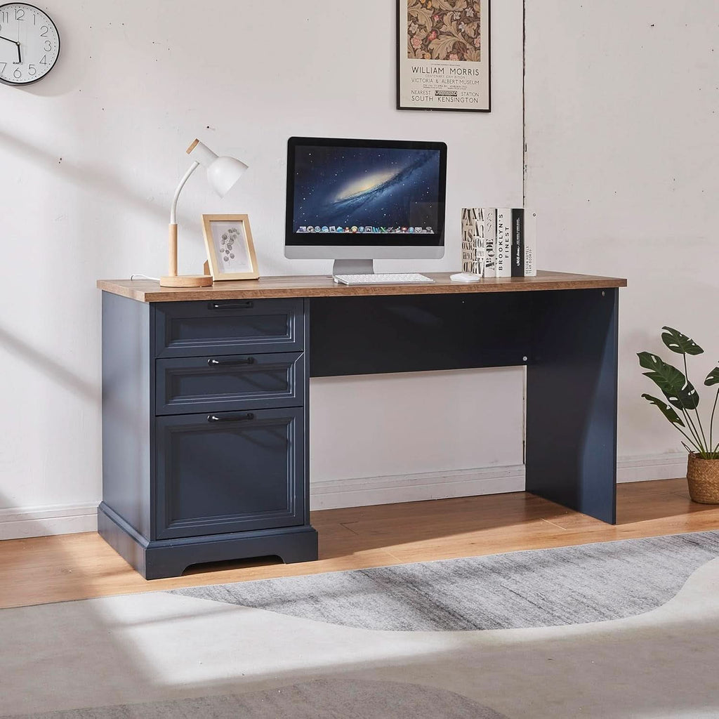 Escritorio ejecutivo Blue Farmhouse con estación de carga