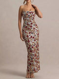 Slit Floral Sequin Bodycon Maxi Dress