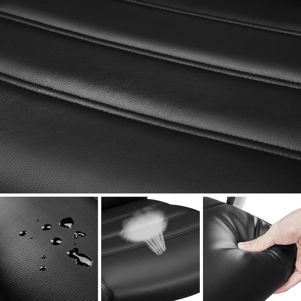 Silla de oficina ergonómica de respaldo medio de cuero sintético negro con soporte lumbar