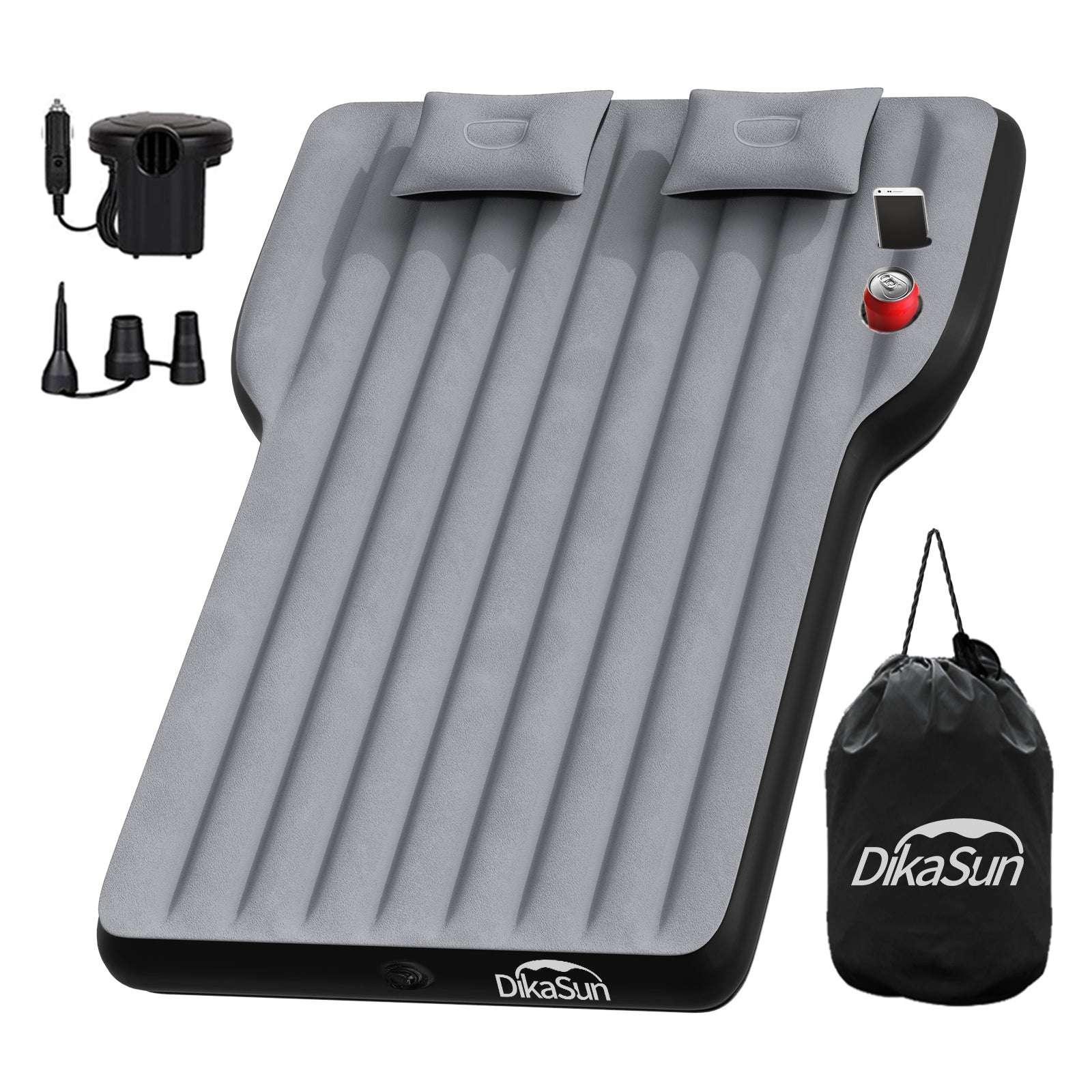 Colchón Tesla Model Y: Colchón de aire inflable para camping para Model Y, almohadilla gruesa para dormir en SUV de viaje con bomba de aire para coche y 2 almohadas, gris