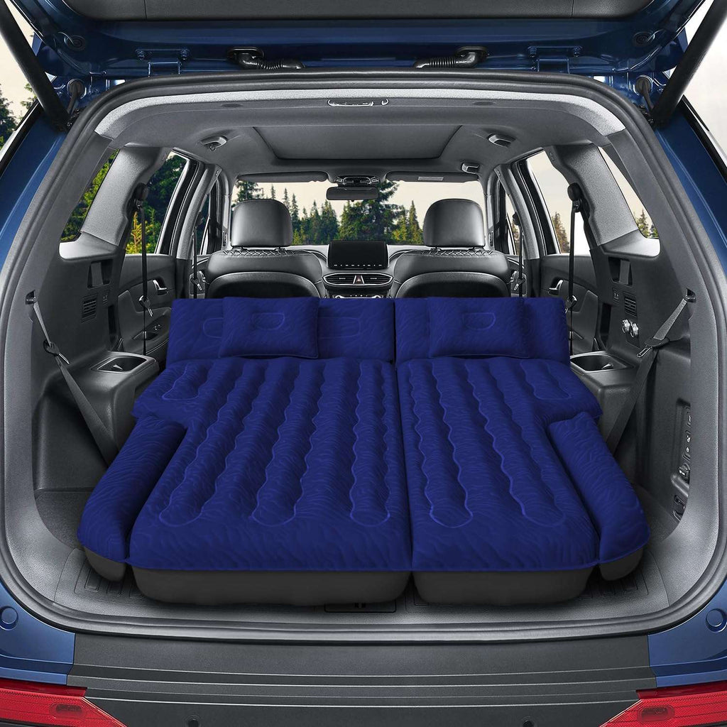Colchón de aire universal para SUV DikaSun - Flocado mejorado, superficie Oxford extra gruesa, con bomba eléctrica y cable de carga de 3 m (azul marino)