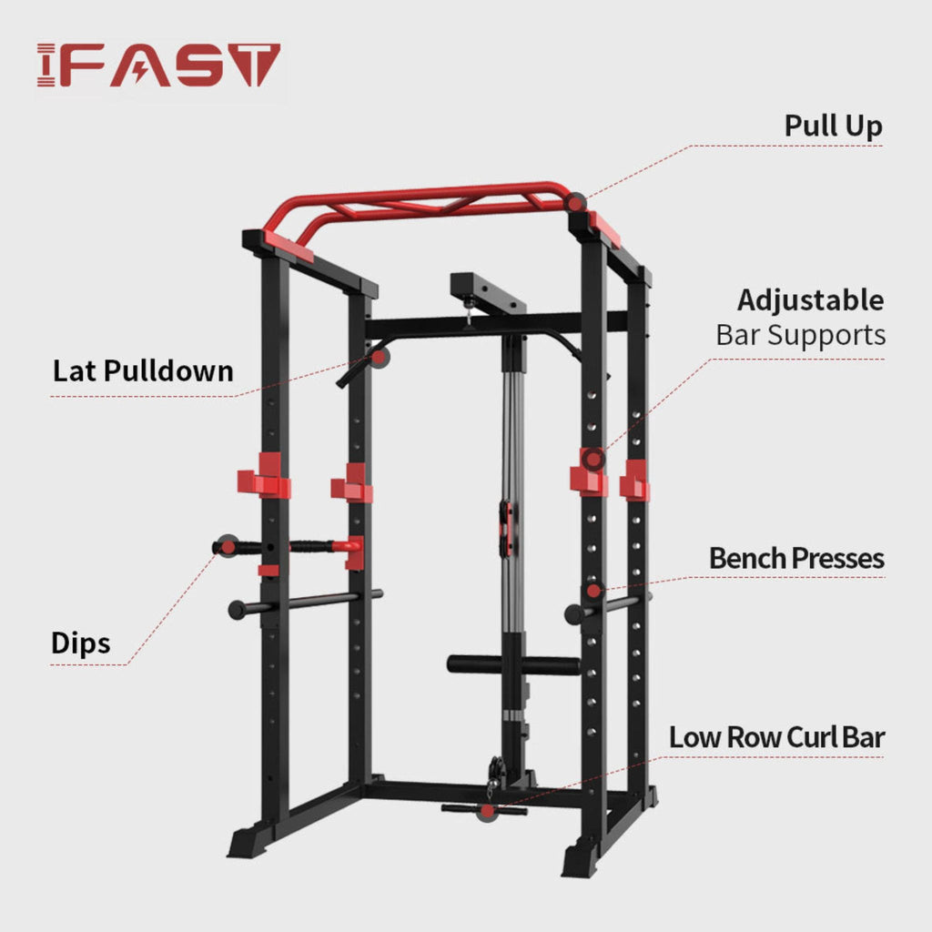 Rovix 1000LBS Soporte Multifuncional para Barra de Pesas Jaula de Sentadillas con Banco de Pesas (SAK35822)
