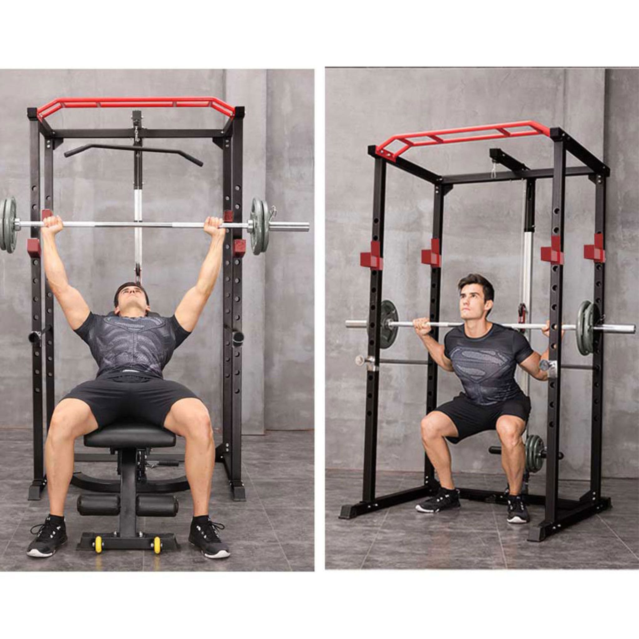 Rovix 1000LBS Soporte Multifuncional para Barra de Pesas Jaula de Sentadillas con Banco de Pesas (SAK35822)