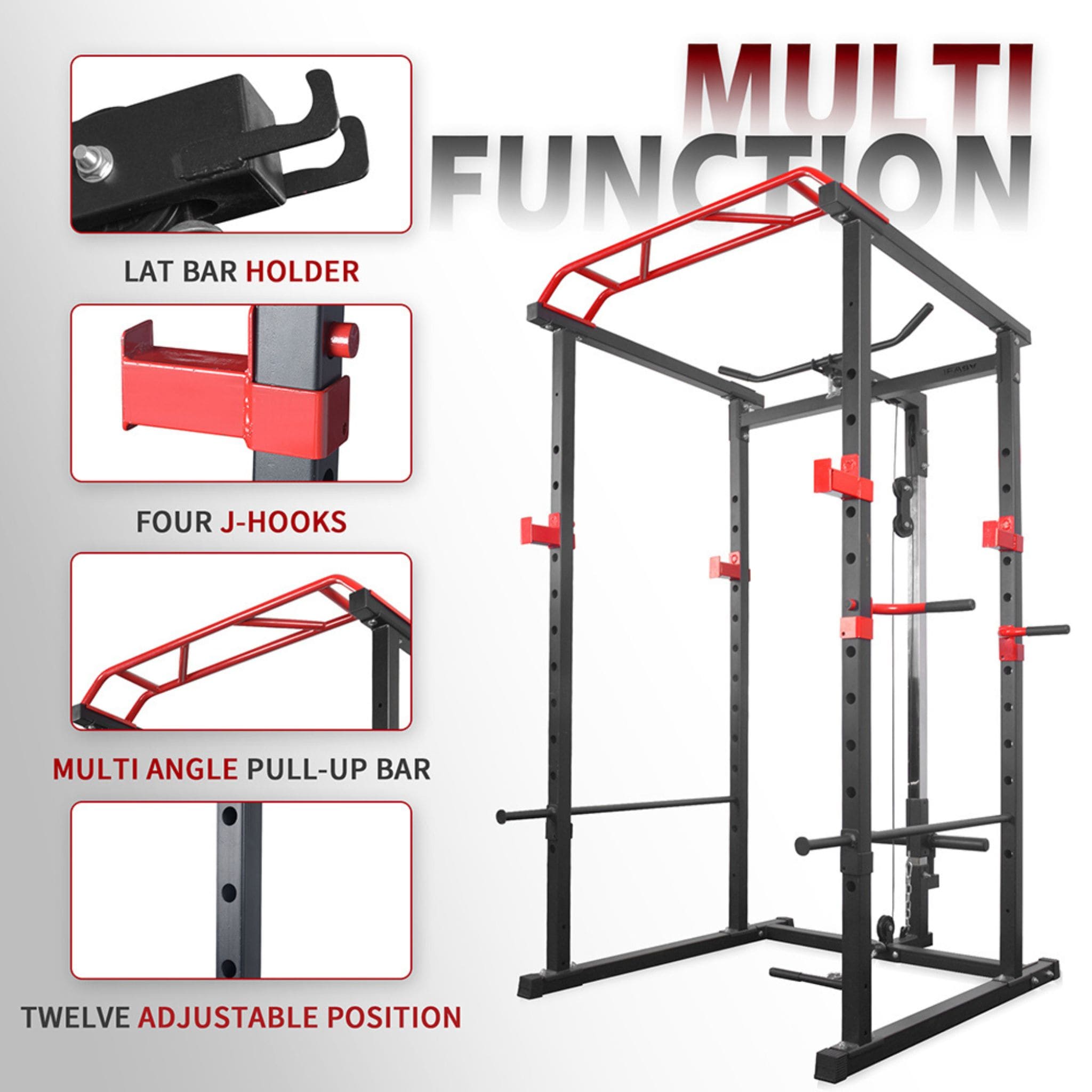 Rovix 1000LBS Soporte Multifuncional para Barra de Pesas Jaula de Sentadillas con Banco de Pesas (SAK35822)
