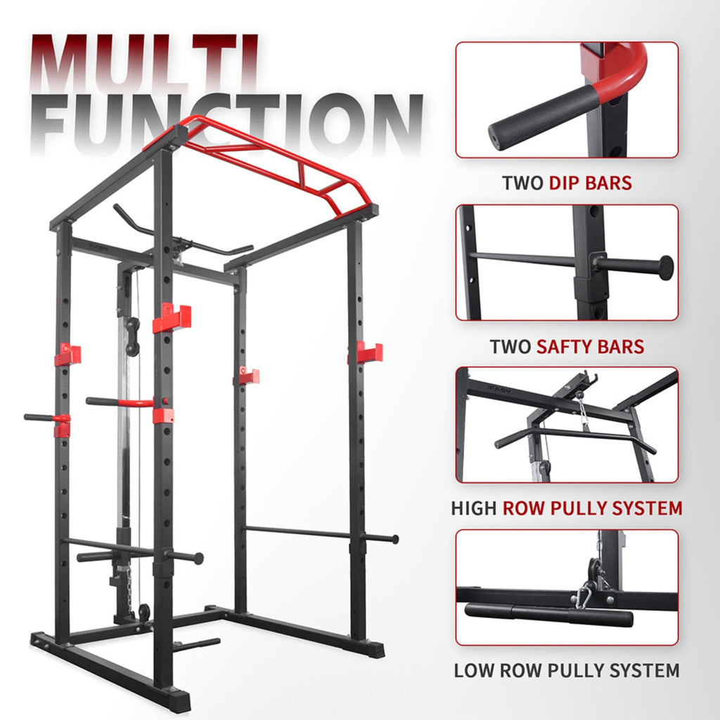 Rovix 1000LBS Soporte Multifuncional para Barra de Pesas Jaula de Sentadillas con Banco de Pesas (SAK35822)