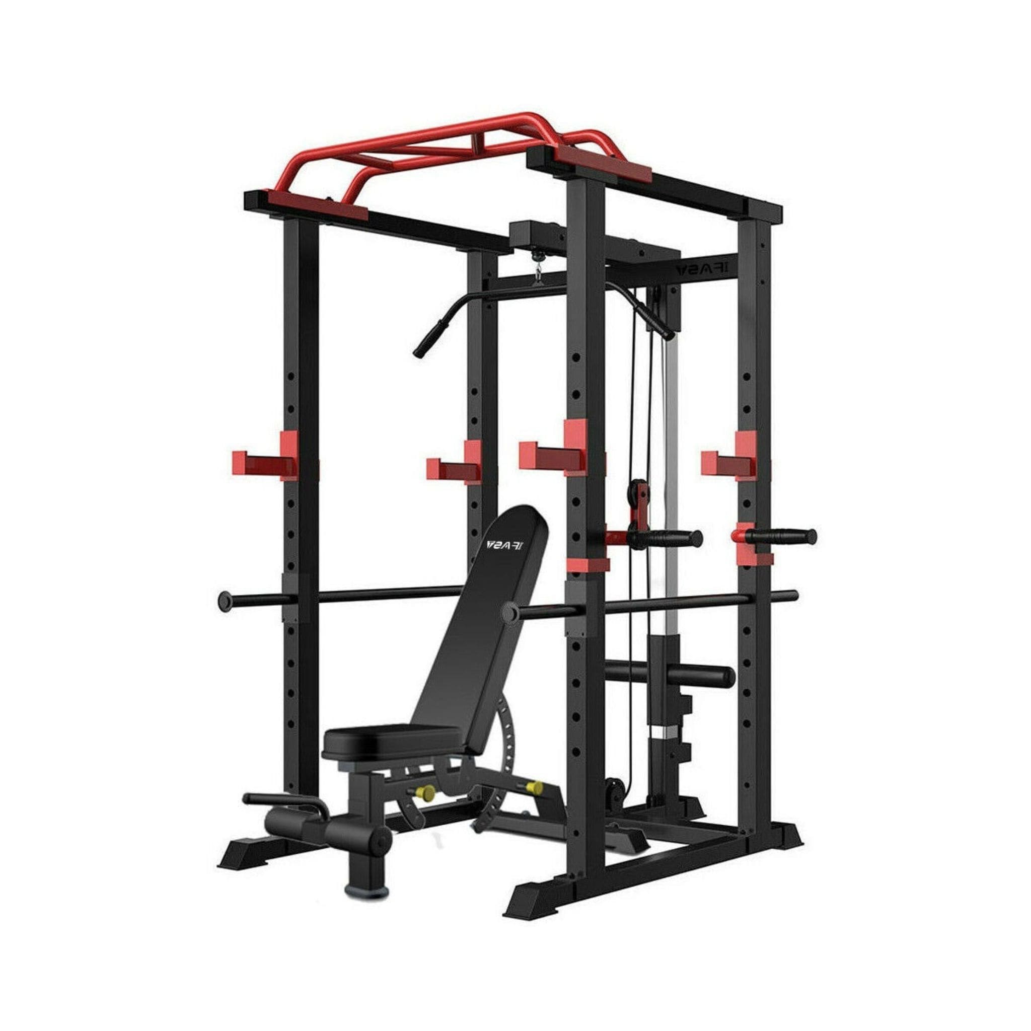 Rovix 1000LBS Soporte Multifuncional para Barra de Pesas Jaula de Sentadillas con Banco de Pesas (SAK35822)