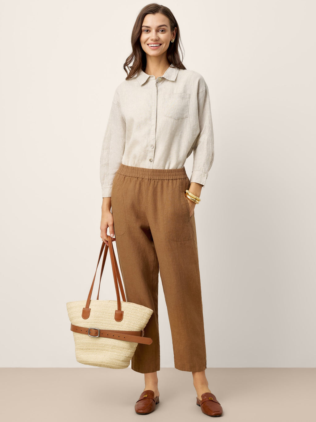 100% Linen Elasticated Waist Ankle Pants GWEN