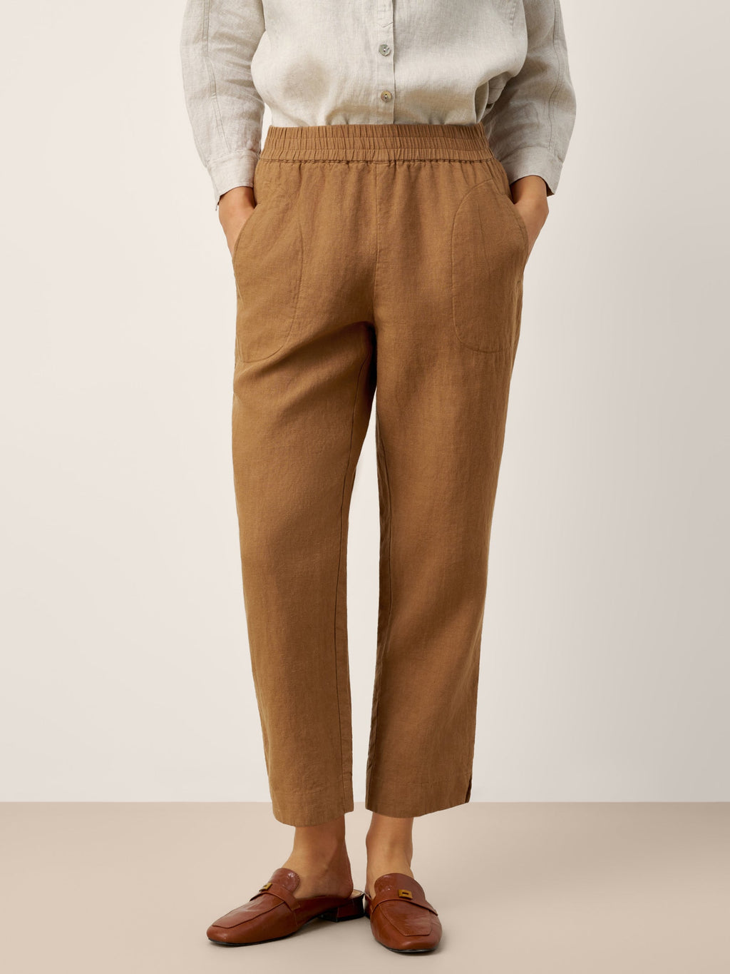 100% Linen Elasticated Waist Ankle Pants GWEN