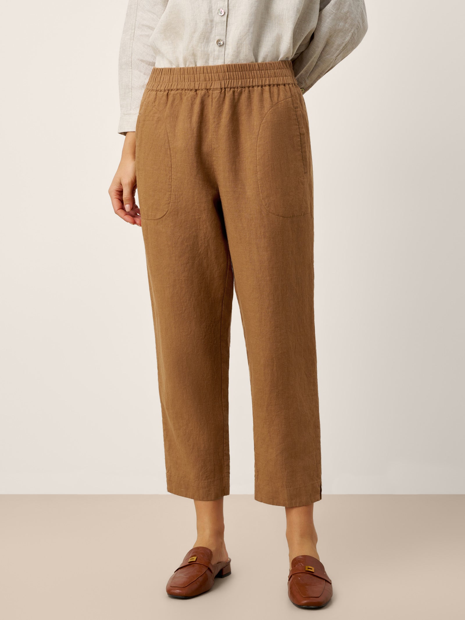 100% Linen Elasticated Waist Ankle Pants GWEN