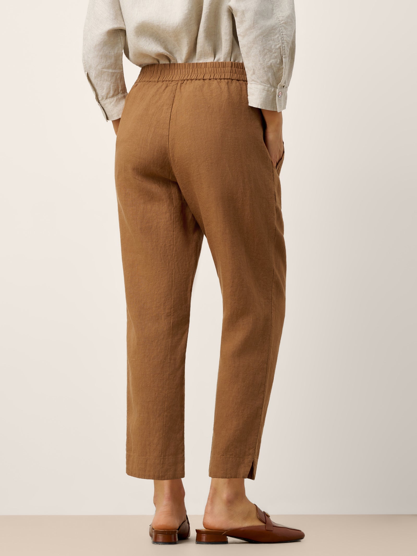 100% Linen Elasticated Waist Ankle Pants GWEN