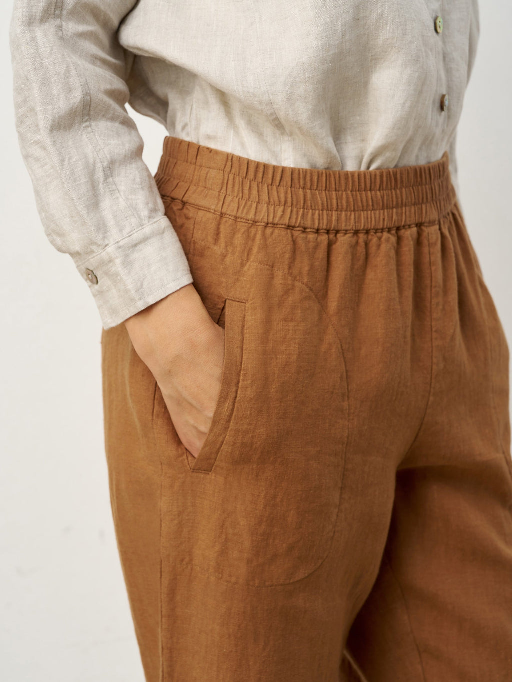 100% Linen Elasticated Waist Ankle Pants GWEN