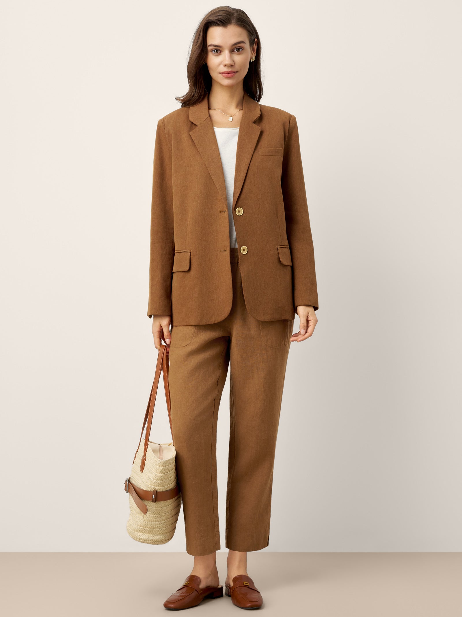 100% Linen Elasticated Waist Ankle Pants GWEN