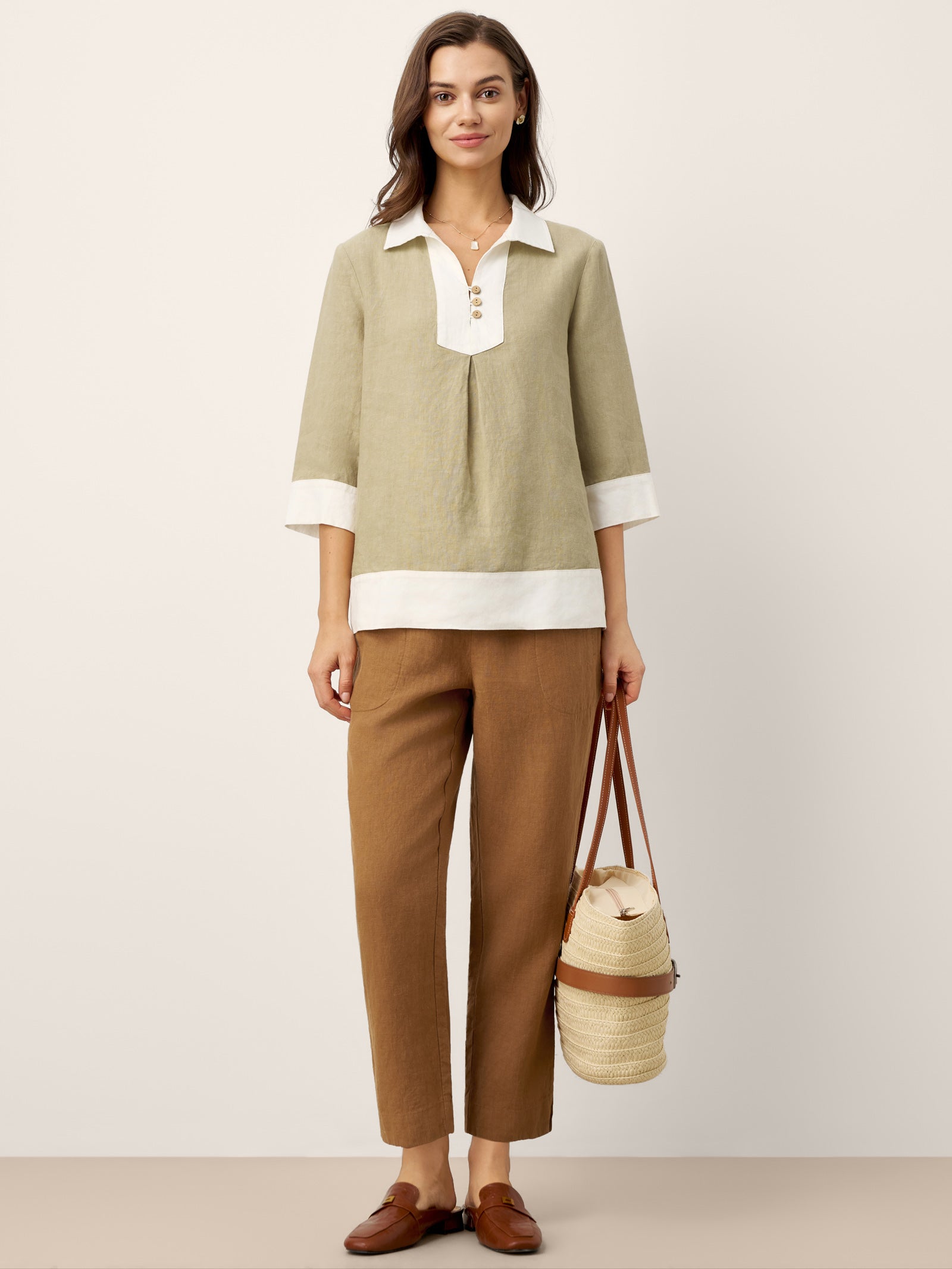 100% Linen Elasticated Waist Ankle Pants GWEN