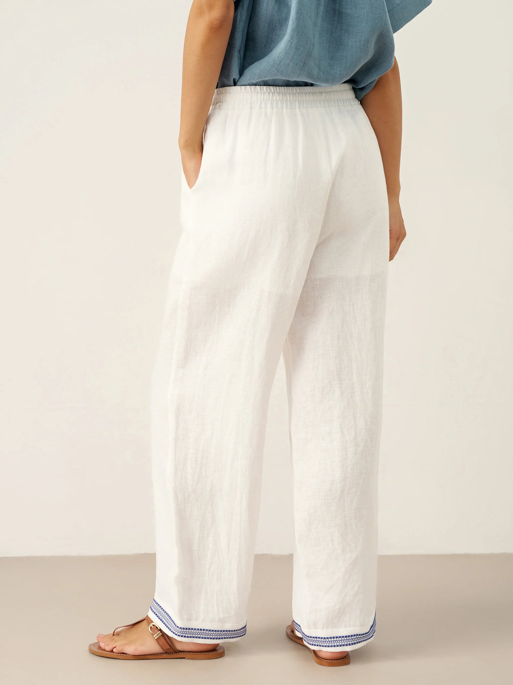 Pantalón FENE 100% lino bordado con cintura elástica