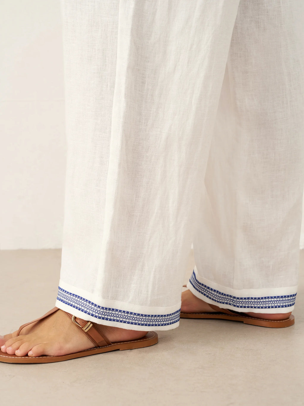 Pantalón FENE 100% lino bordado con cintura elástica