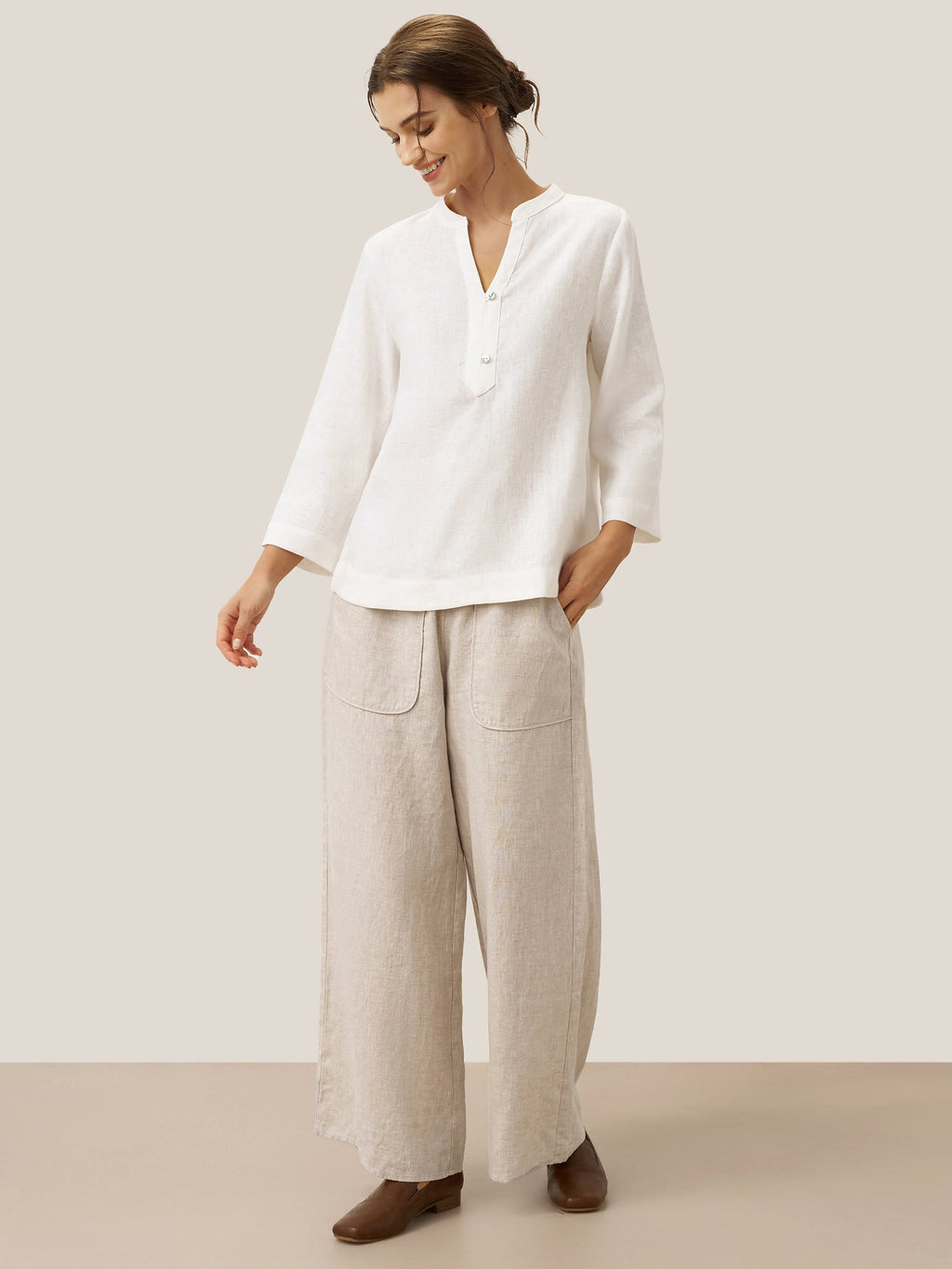 Pantalones Anchos con Bolsillos de Lino 100% THALIA