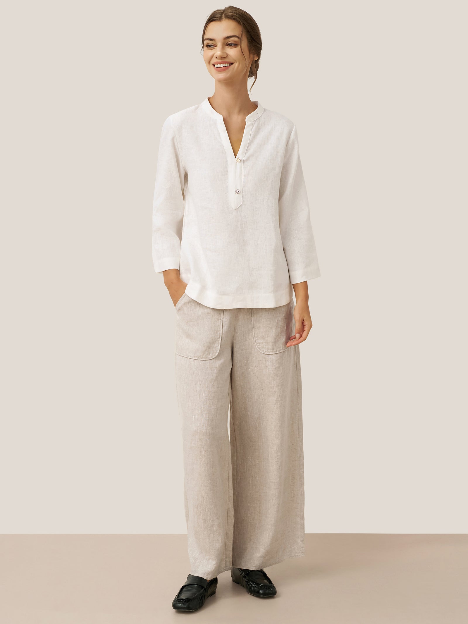 Pantalones Anchos con Bolsillos de Lino 100% THALIA