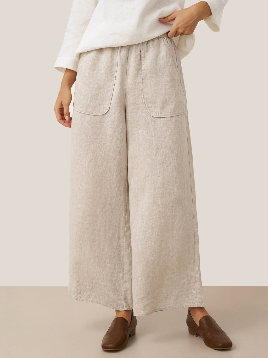 Pantalones Anchos con Bolsillos de Lino 100% THALIA