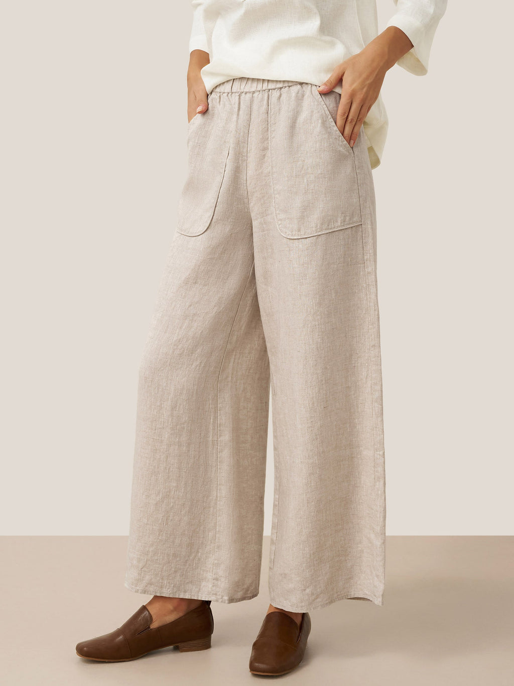 Pantalones Anchos con Bolsillos de Lino 100% THALIA