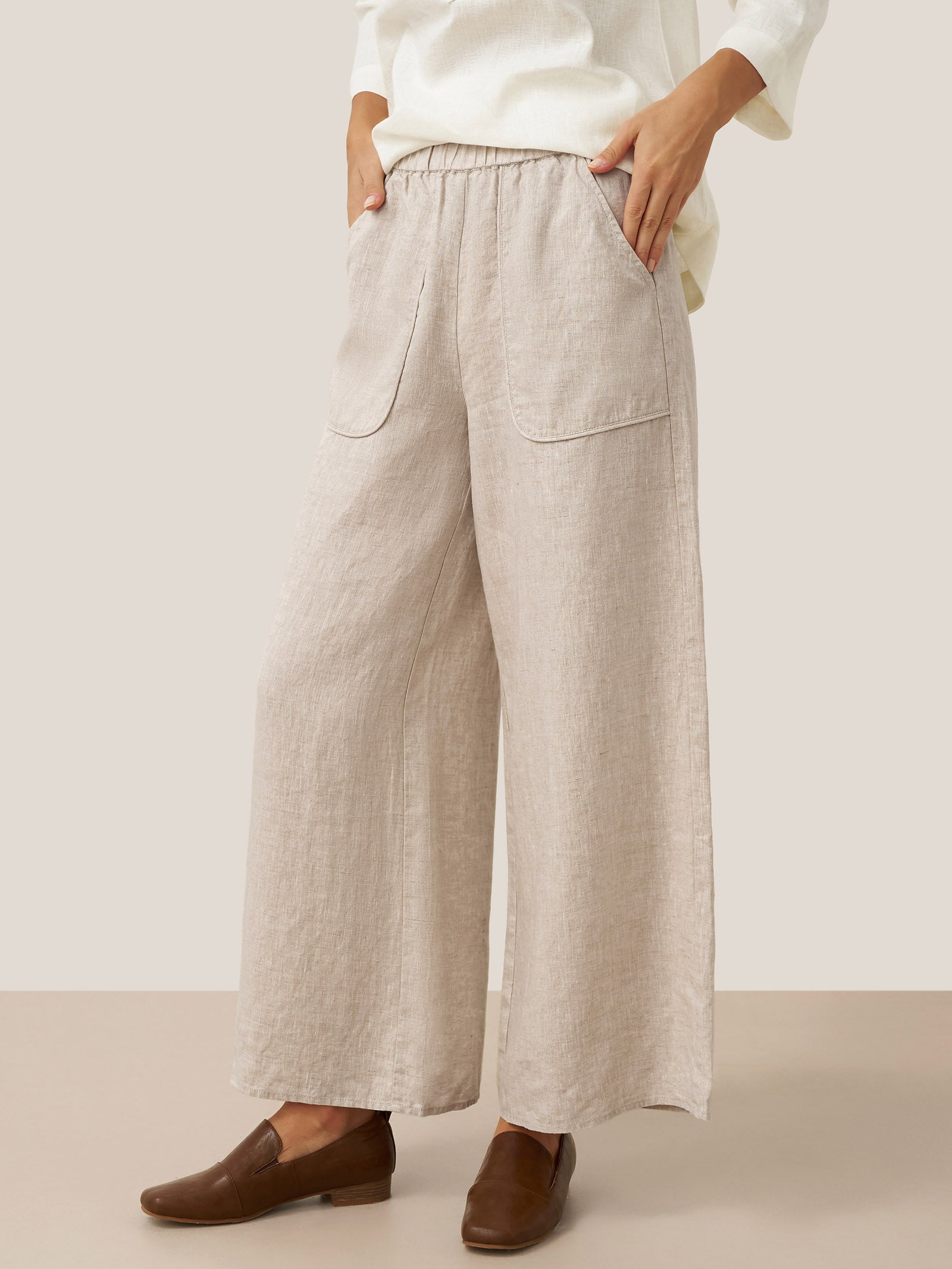 Pantalones Anchos con Bolsillos de Lino 100% THALIA