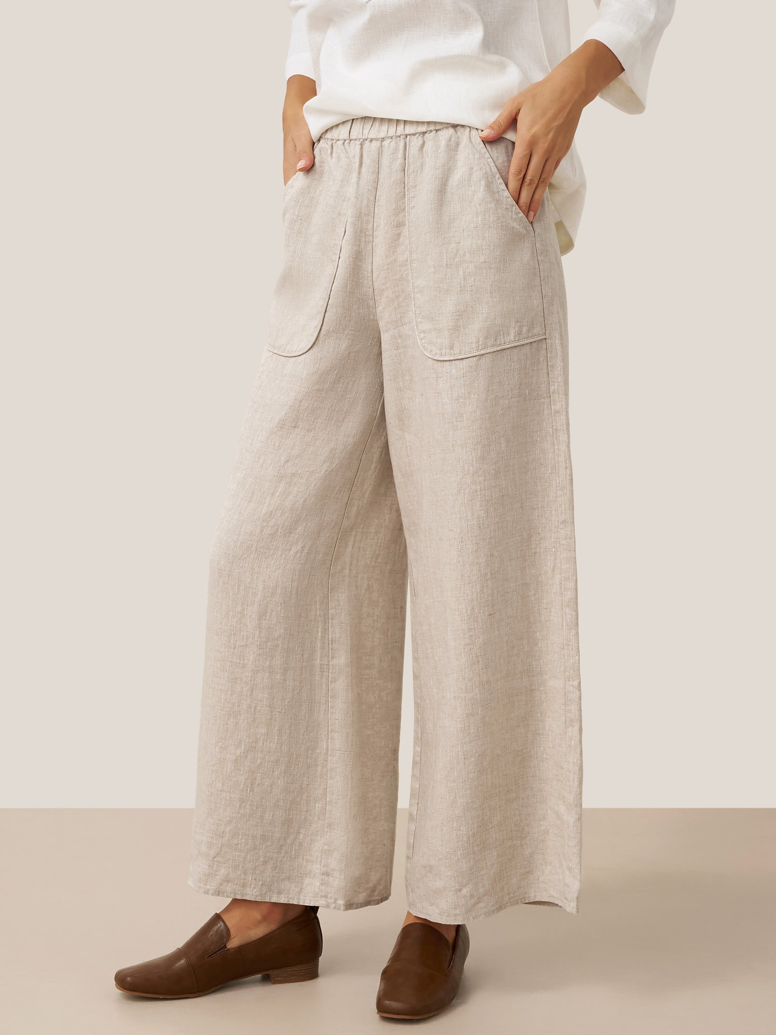 Pantalones Anchos con Bolsillos de Lino 100% THALIA