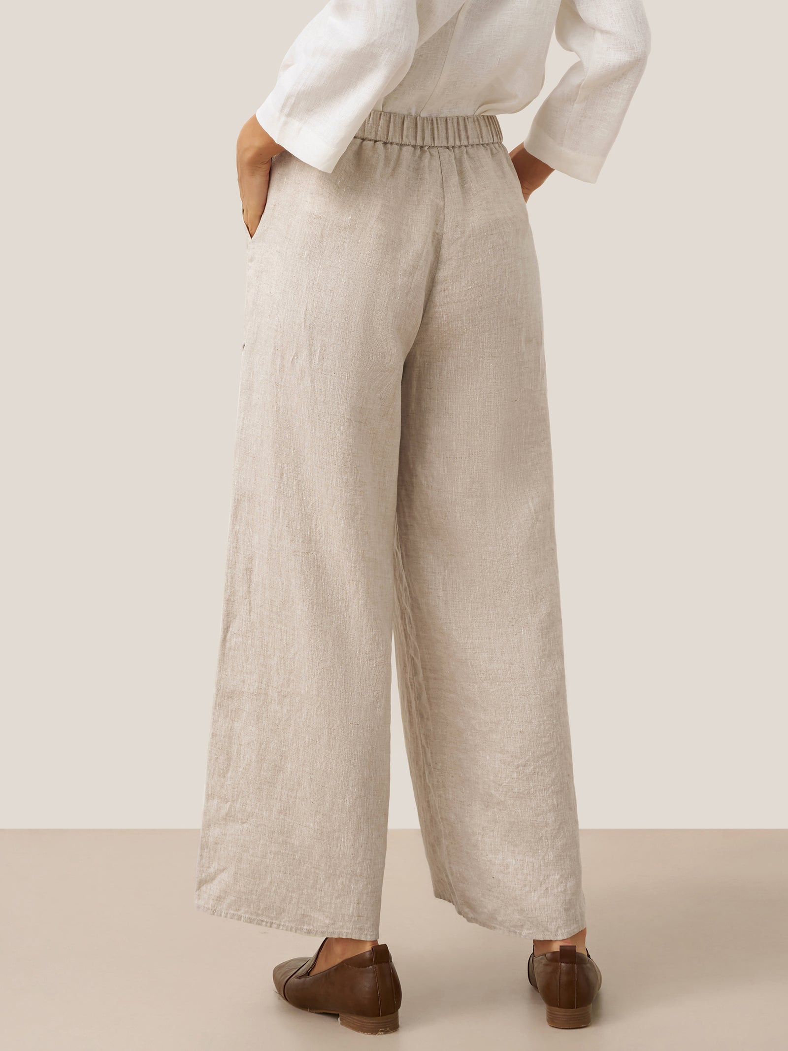 Pantalones Anchos con Bolsillos de Lino 100% THALIA