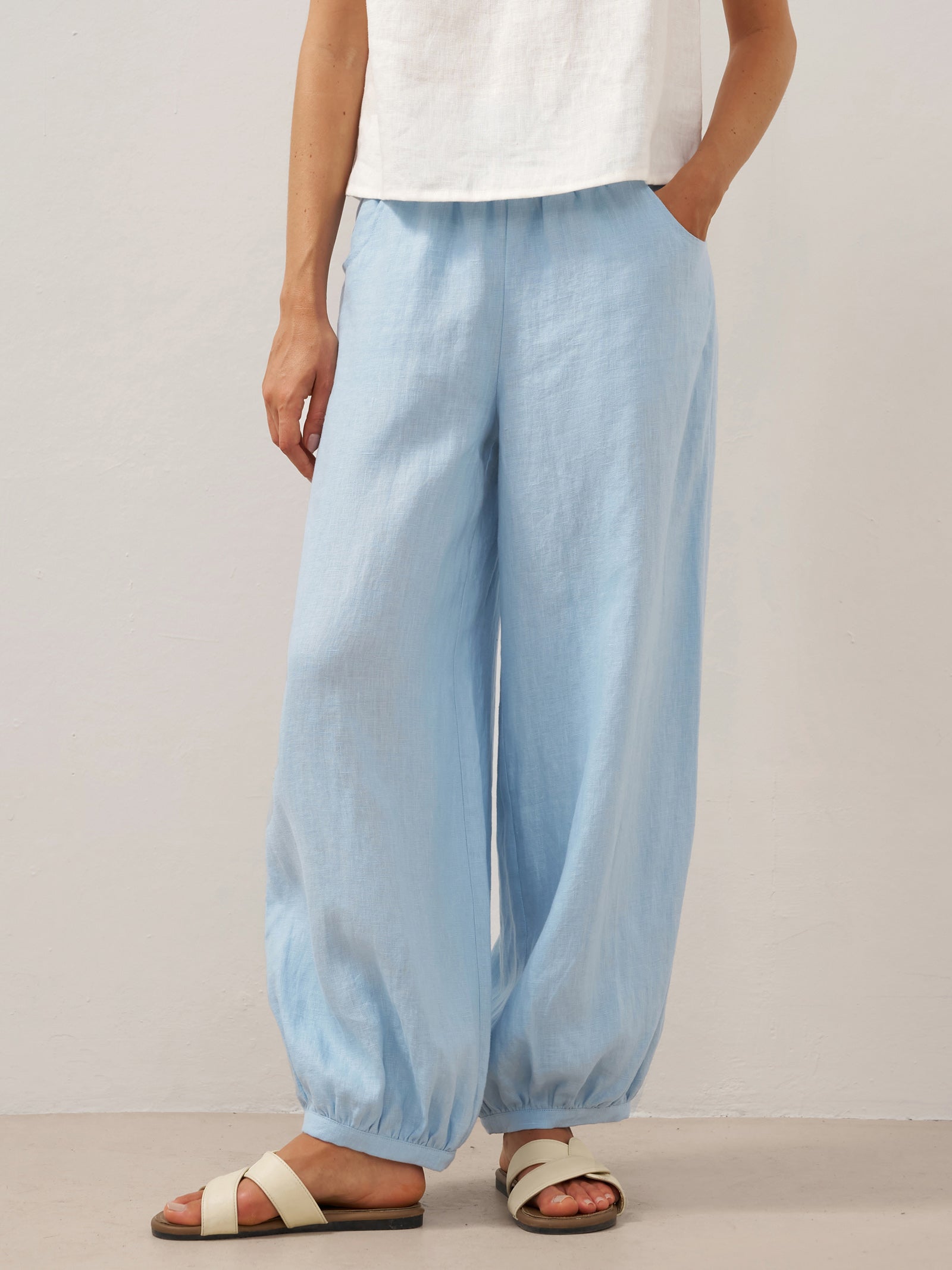 Pantalones 100% lino con cintura ancha elástica TALIA