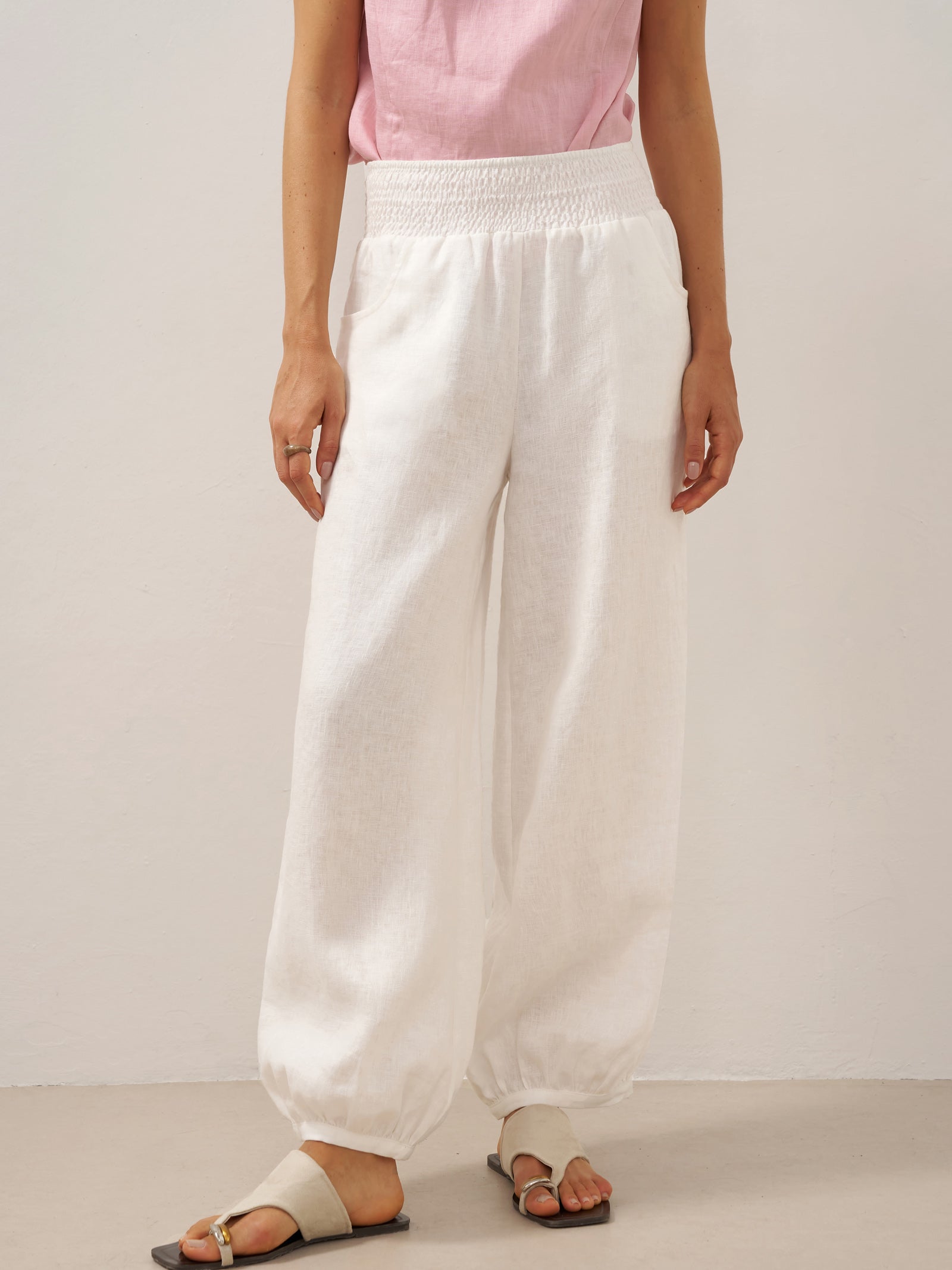 Pantalones 100% lino con cintura ancha elástica TALIA