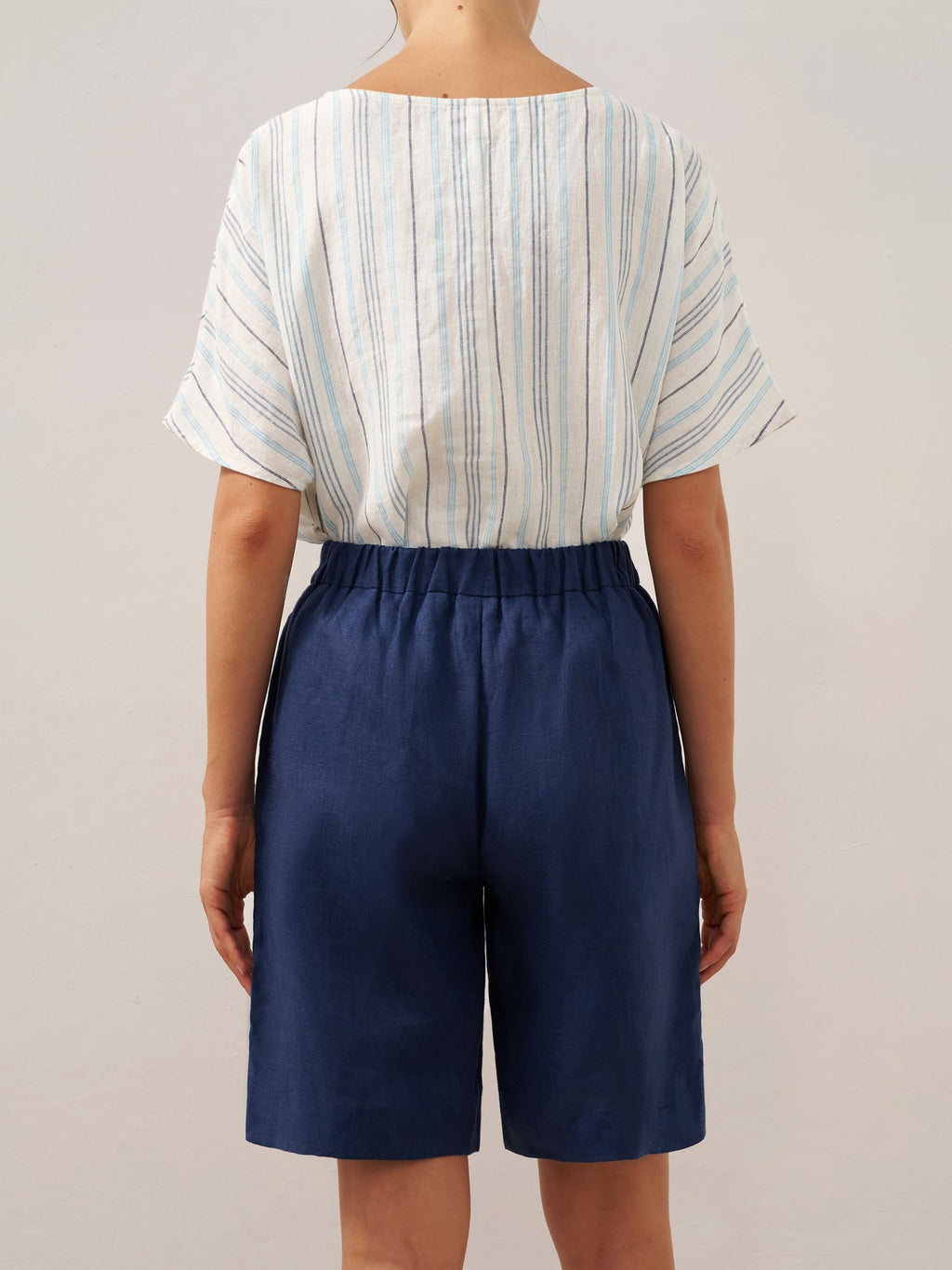 100% Linen Elastic Waistband Capri Pants ANNA