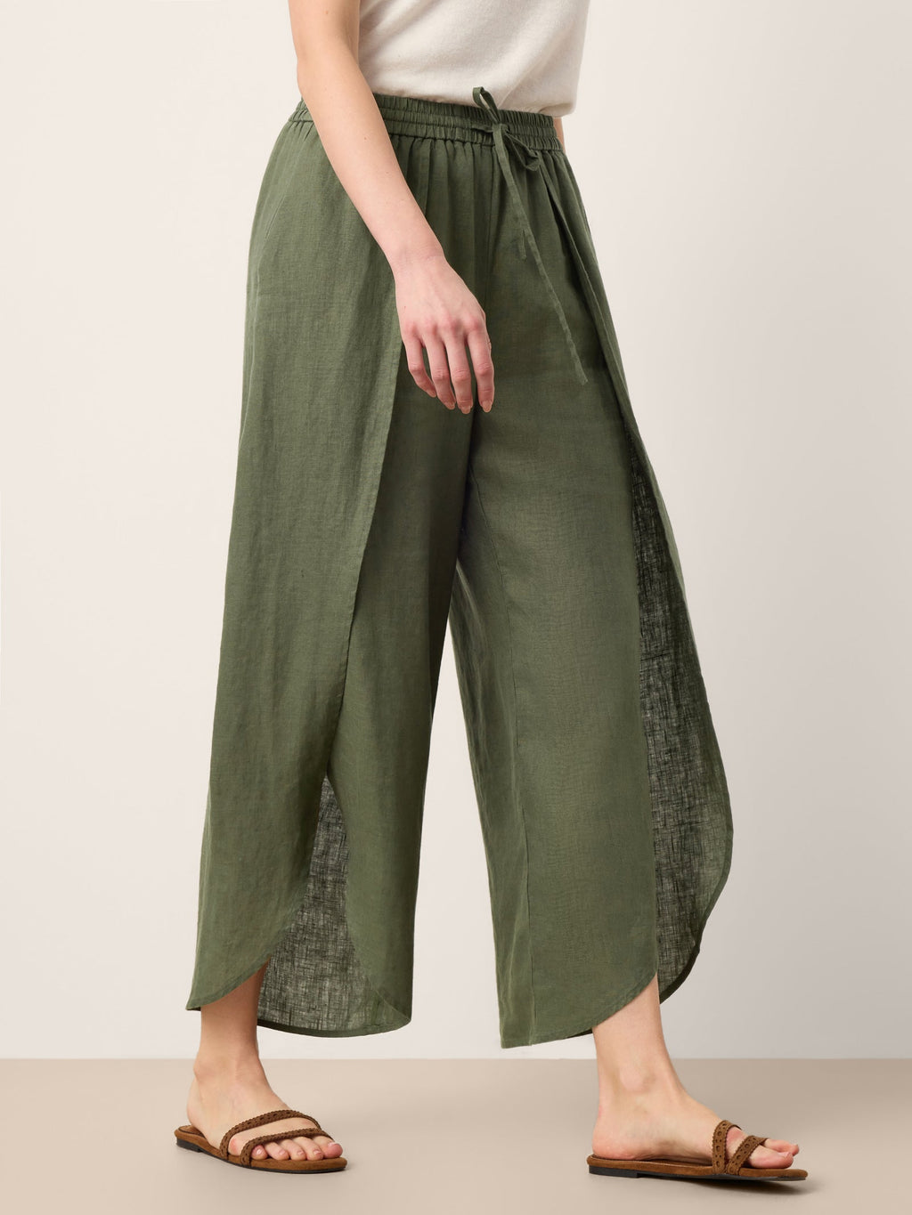 Pantalones Anchos con Cordón, Capas y Aberturas de Lino 100% PEREGRINE